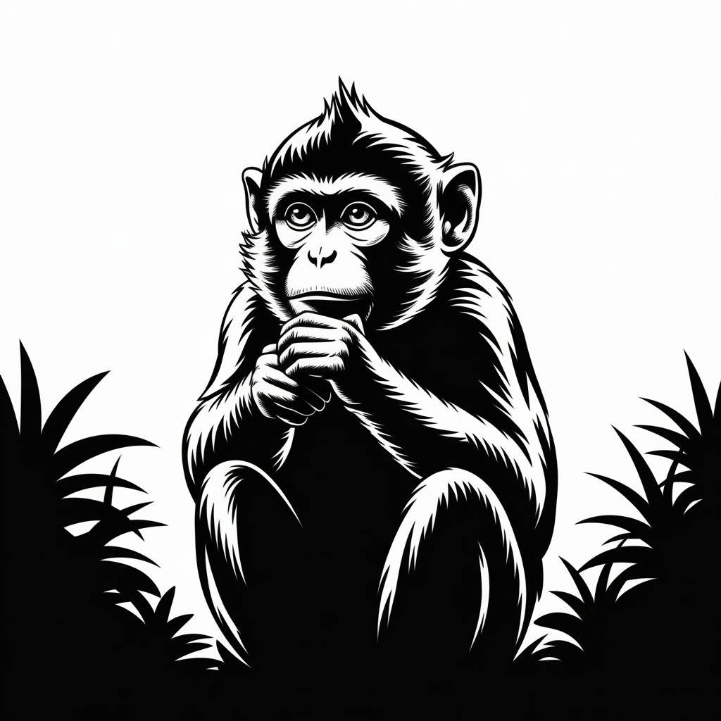 This is a picture of a thinking monkey to evoke imagery of thought and vision